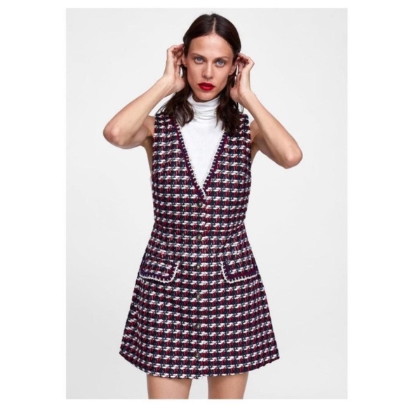 zara red tweed dress